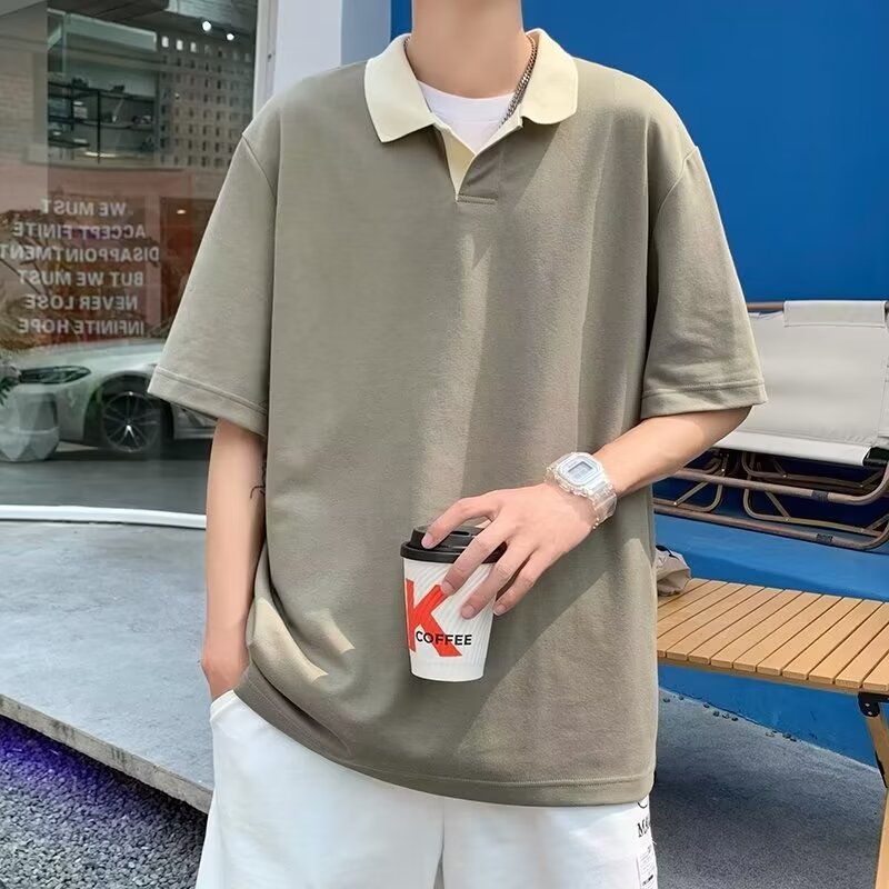 Urban Streetwear Brand - Contrasting Color Lapel Knitted Short-sleeved POLO